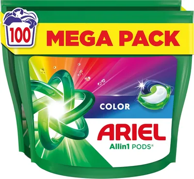 Ariel Allin1 PODS Color, 100 prań | Ze środkiem piorącym w płynie. Usuwają zabrudzenia i zapachy 30°C, szybko rozpuszczają się