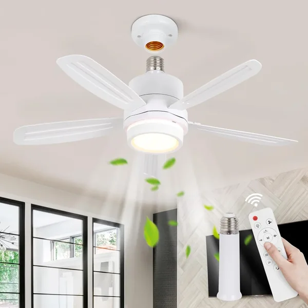 Ventilateur de plafond avec lumière, 52 cm Lampe ventilateur E27, LED ultra-silencieuse avec télécommande, 3 vitesses, 3 réglages d'intensité lumineuse