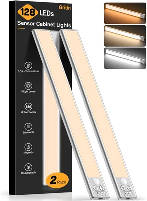 Luces de armario recargables Gritin, 37.5 cm extremadamente brillantes, 2 unidades | 3 colores y 5 niveles de brillo, 4 modos, M - 14% de descuento