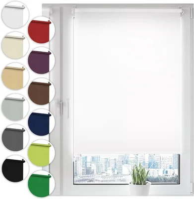 Rideau opaque Sonello Noir sans perçage 70 x 100 cm Blanc | Store roulant noir à clips et chaîne pour fenêtres