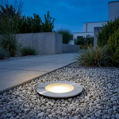 Spotlight LED recubierto IP67 de acero inoxidable con vidrio de níquel redondo Ø12 cm 9.2 W 426 lm luz de inundación exterior terraza jardín Best Deal