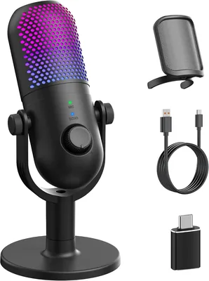 Microphone USB pour jeux PC : Microphone condensateur RGB avec support - Microphone d'enregistrement pour ordinateur et ordinateur portable à prix imbattable