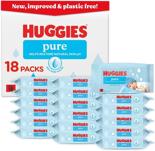 Huggies Pure Plastic Free Baby Wipes - Pack of 18 (864 Wipes)