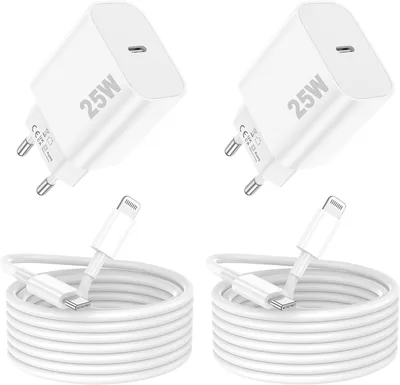 Chargeur rapide iPhone PD 3.0 USB-C avec câble Lightning de 2 m (Pack de 2) Compatible avec iPhone 11/12/13/14 Pro/Pro Max - 5% de réduction