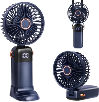 CNMTCCO Mini Ventilateur Portable Silencieux USB Rechargeable avec 5 Niveaux de Vitesse - Petit Ventilateur à Main avec Support et Sangle pour Voyage - Meilleur Prix