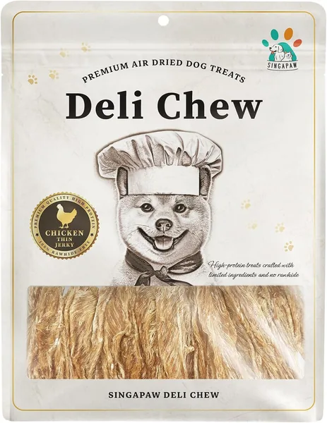 Singapaw Deli Chew Chicken Thin Jerky Dog Treats - 100% Natural Air-Dried Meat, High Protein - 130g