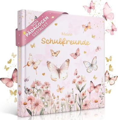 EULENTALER Schulfreunde Buch Mädchen Schmetterlinge Bildungsdesign | Mit handgemalten Illustrationen, Blumen und Goldprägung Best Deal