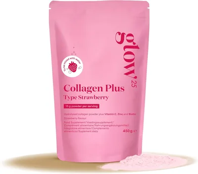 Glow25® Collagen Plus Type Strawberry [450g] - 85% Off - Hydrolizat kolagenu z witaminą C, cynkiem i biotyną