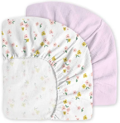 Little Grape Land 2PK Muslin Crib Sheets Fitted Yellow Flower