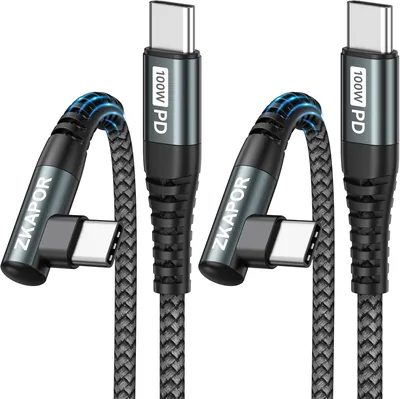 ZKAPOR Kabel USB C [2 sztuki 3 M], 100 W USB C na USB C, PD 90 stopni, kabel do szybkiego ładowania typu C