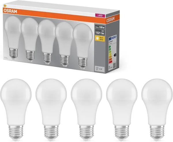 OSRAM Classic A100 Base LED Lamp Bulb Shape 13W 827, 2700K Warm White, E27, Matt, 1521 lm, Low Heat Emission