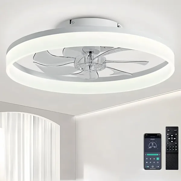 Ventilateur de plafond DWDVBL silencieux de 40 cm avec lumière et télécommande 6 vitesses et inversible - LED dimmable