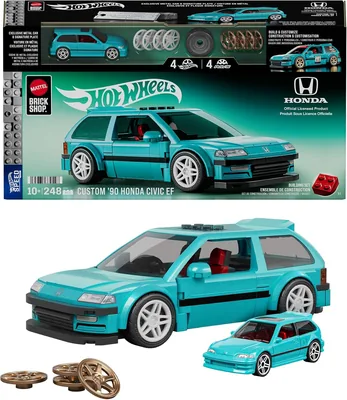 マテル ブリックショップ ホットウィールズ カスタム '90 ホンダ シビック EF ブロックセット 248ピース | スピードシリーズ、1:32スケール、専用ダイ付き