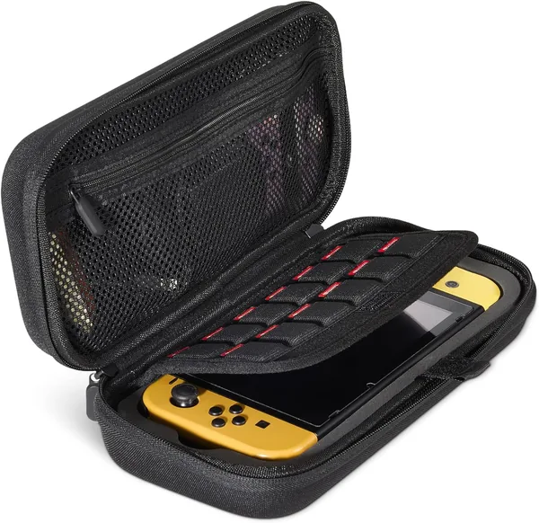 Amazon Basics Universal Nintendo Switch Case with 12 Game Card Slots, Fits Switch OLED and Switch 2, Black, 1-Pack