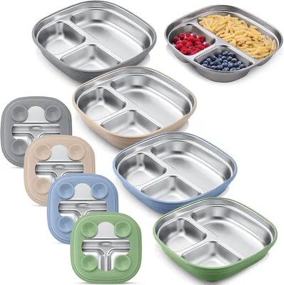 Geiserailie 4 Pcs Stainless Steel Divided Plates