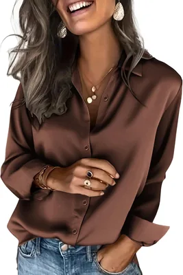 Zeagoo Satin Silk Button Down Blouses Long Sleeve Tops
