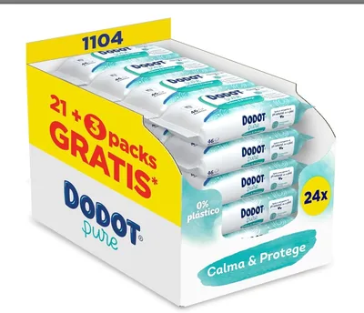 Dodot Pure Baby Wipes, Hidrata y Protege con Aloe Vera para la Piel Sensible de tu Bebé, 1104 Unidades (24 Paquetes x 46), 99% Wa
