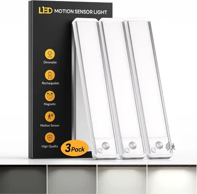 Unter-Einheit LED Küchenlicht 3 Stück 20 cm Schranklicht mit Bewegungserkennung | Dimmbar, USB-C aufladbar, inkl. 2 Kabel, magn