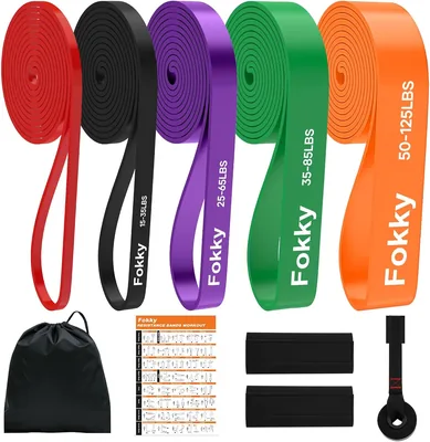 Fokky Fitness Elastici [Set da 5], Elastici per Palestra con Supporto per Porta | Attrezzatura per Palestre Casalinghe, Fasce con Custodia Protettiva, Elastico