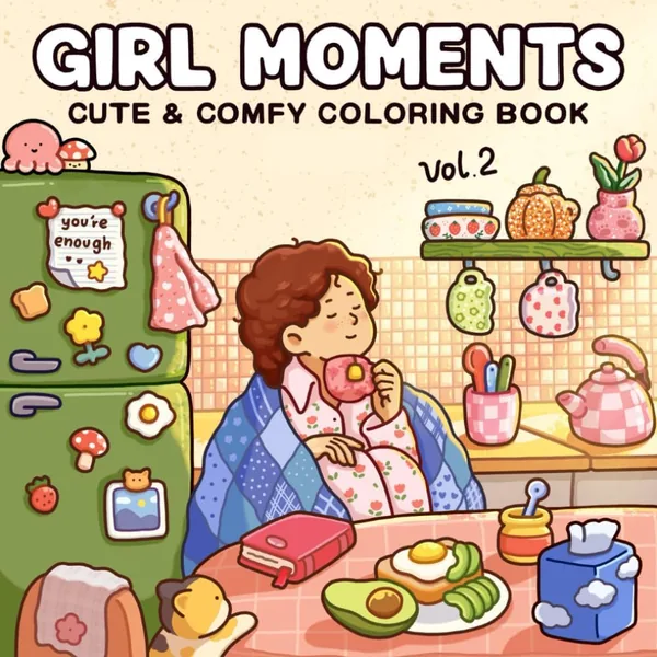 Coloring Book for Adults and Teens Featuring Cute Cozy Daily Activities