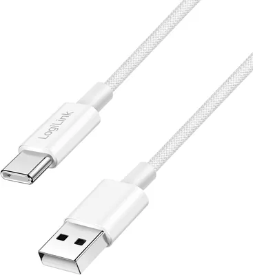 Logilink USB 2.0 Typ C Kabel, C (Plug) till A (Plug) med Nylonväska, 60 W, Vitt, 0,5 m - Best Deal