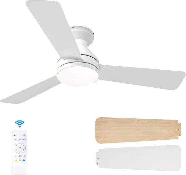 Ventilateur Passky avec Lumière Silencieuse 42" Télécommande Réversible DC Motor 3 Couleurs Réglages Fonction Été-Hiver 6 Vitesses