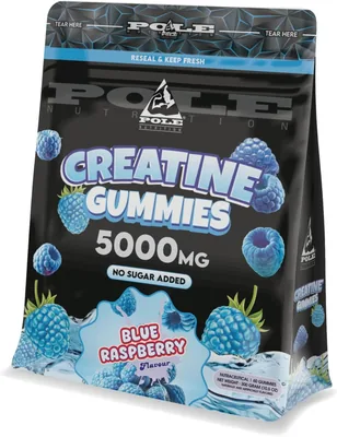 Pole Nutrition Creatine Gummies 5000mg, Blue Raspberry, No Sugar Added, 60 Pieces - Best Deal