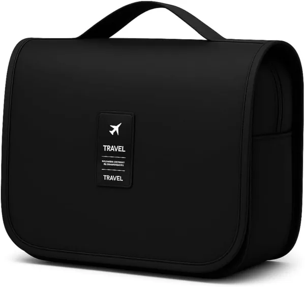 Bolsa Necessaire Maquiagem Cosm ticos Viagem Com Divis ria e Cabide para Pendurar Organizador de Maquiagem Shampoo Perfumes Higiene Pessoal (Preto)