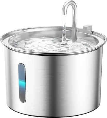 Oneisall Katfontän Stainless Steel 2L Tyst Kattrinkväska med Vattennivåfönster