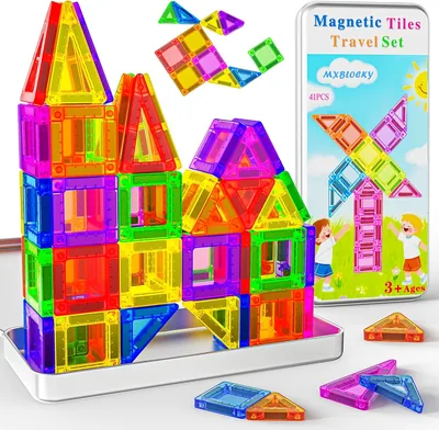Magnetische bouwstenen 41 stuks Mini Magnetisch Bouwset Reisdoos Montessori Reismat