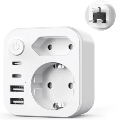 Adattatore 6 in 1 UK Plug Italiano, 3250W con 4 Porte USB - Risparmia il 21%