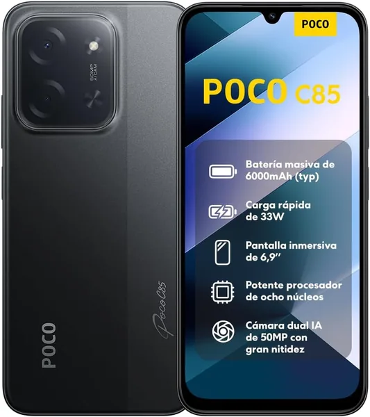 Xiaomi Poco C85 - 6+128GB Smartphone, Cámara Dual AI de 50MP, Pantalla Inmersiva de 6.9", Procesador Octa-Core, 33W