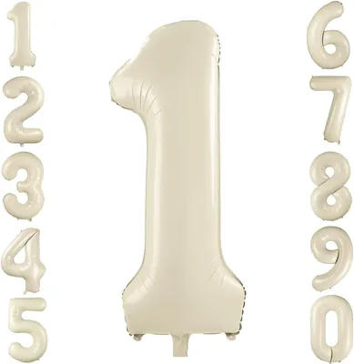 40 Inch Cream White Number 1 Balloons, Large Foil Mylar Helium Balloons