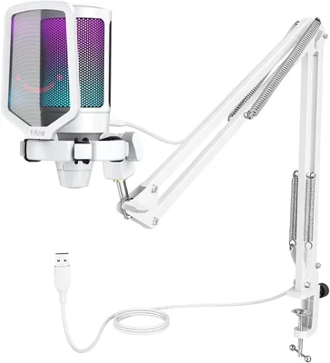 Microphone PC de jeu FIFINE avec bras, blanc, avec bouton mute, filtre anti-pop, support de choc pour Mac, PS4, PS5