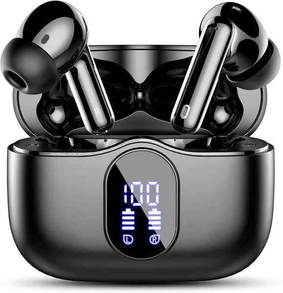 Wireless Earbuds Bluetooth 5.4 Headphones Bass Stereo Ear Buds with Noise Cancelling Mic LED Display in Ear