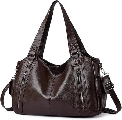 Mabecol Stor Damshopper PU-läder Handvask Shoulder Bag Vintage Stil