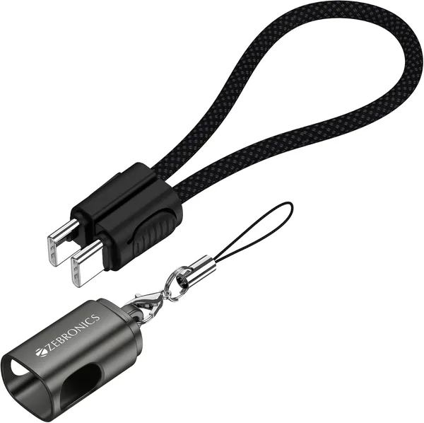 ज़ेब्रोनिक्स वाट्ज 60CC4 टाइप-सी से टाइप-सी ब्रेइड केबल, PD 60W, तक 480Mbps डेटा सिंक, 20 सेंटी, टिकाऊ, चार्ज और सिंक, तेज़