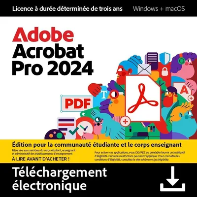 Adobe Acrobat Pro 2024 | Édition Étudiant & Enseignant : Remplissage et Signature de PDF | Licence 3 ans | PC/Mac | Téléchargement