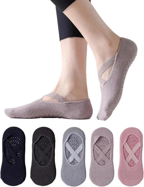 5 Pairs Yoga Socks for Women Non-Slip Grips & Straps