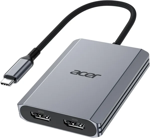 Acer USB C Adapter for Dual Monitors [4-in-1] USB C Hub to Dual HDMI 4K@60Hz, PD 100W, USB-A 3.0, Multiport