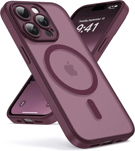 Oududianzi - Cover per iPhone 15 Pro Compatibile con MagSafe, Trasparente Posteriore in PC Silicone TPU, Protezione Fotocamera, Mili