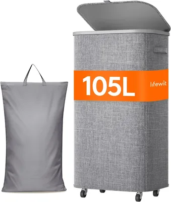 Lifewit 105L Växlingskund med Räder och Skad i Lyftig Gris | Falgbar väsk sorterare med uttakbar väsktas och plast