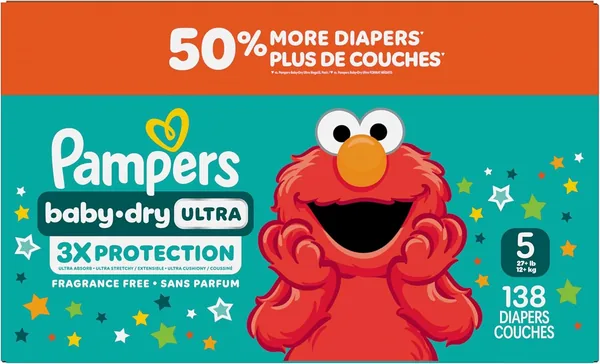 Pampers Baby Dry Ultra Diapers Size 5 (20-37 lbs) 138 Count