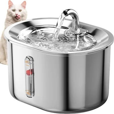 Fuente de Agua para Gato YIYAHA de 84 oz/2.5 L, Acero Inoxidable 304 | Bebedero con Sistema de Filtración de 4 Capas