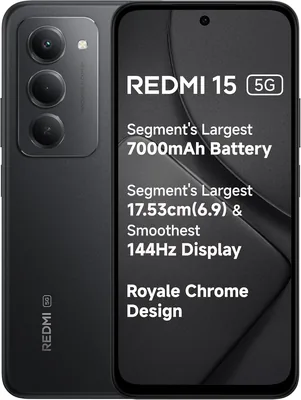 रेडमी 15 5G काला रात 8GB + 256GB | सबसे बड़ी 7000mAh बैटरी | 17.53cm (6.9) बड़ा डिस्प्ले - 34% ऑफ