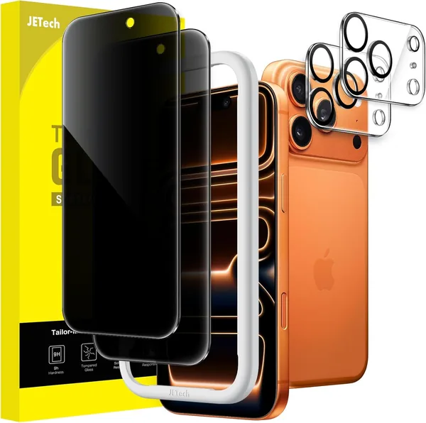 JETech Privacy Screen Protector for iPhone 17 Pro Max 6.9-Inch with Camera Lens Protector, Anti-Spy Tempered Glass Film, Easy Installation Tool, 2-Pack