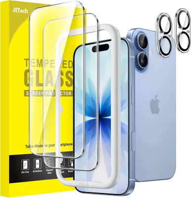Protection d'écran JETech pour iPhone 17 6.3 Pouces avec Protection de Lentille, Outil d'Installation Facile, Verre Trempé 9H