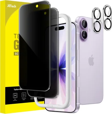 Protection Anti-Espionnage JETech pour iPhone 17, 6.3 Pouces avec Protecteur de Lentille de Caméra, Verre Trempé Film, Installation Facile