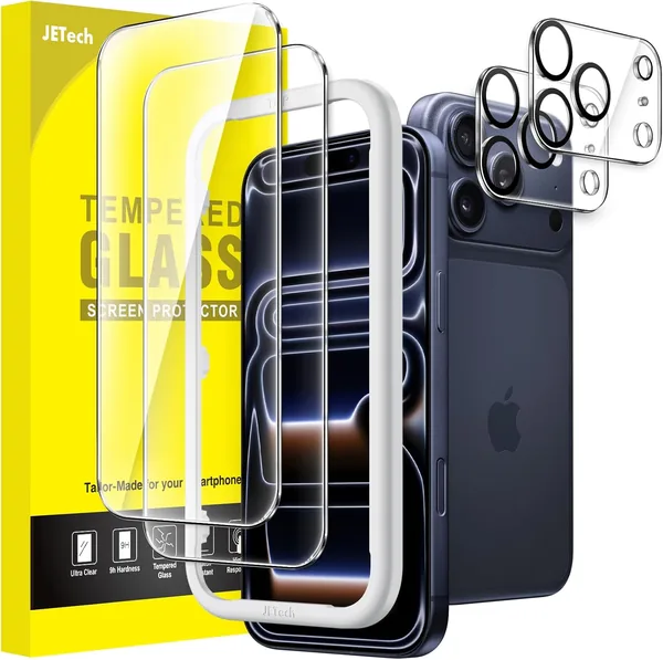 Protection d'écran JETech pour iPhone 17 Pro 6,3 pouces avec protecteur de lentille caméra, outil d'installation facile, dureté 9H verre trempé
