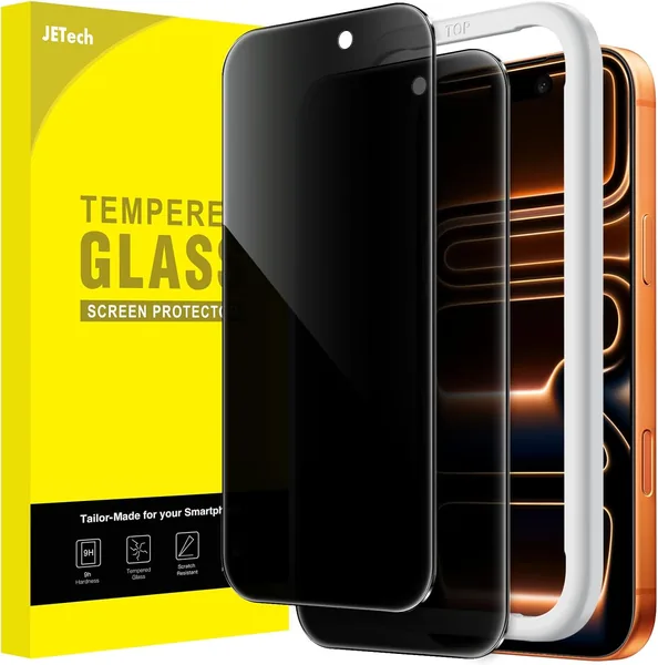 JETech Privacy Screen Protector ONLY for iPhone 17 Pro Max 6.9-Inch, Anti-Spy Tempered Glass Film with Easy Installation Tool, 2-Pack